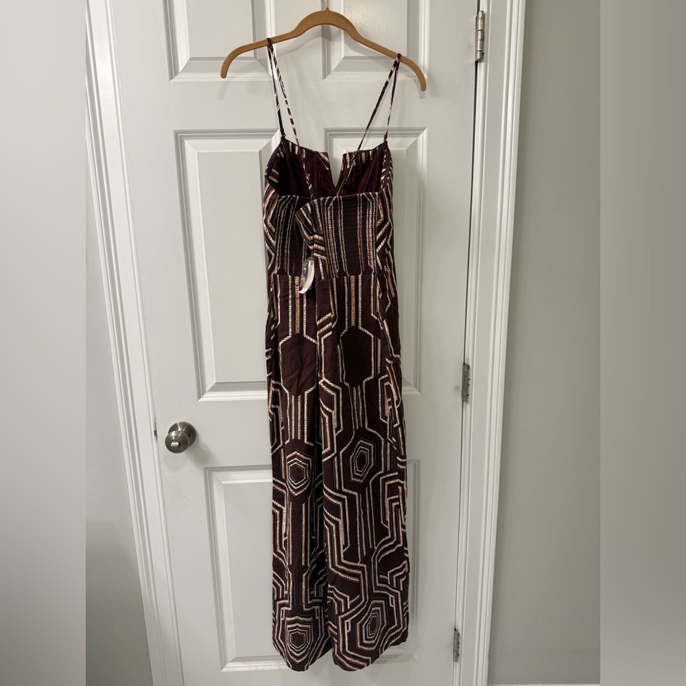 NWT Anthropologie Soleil Linen Geometric Plunge- Neck Midi Dress - Picture 5 of 8